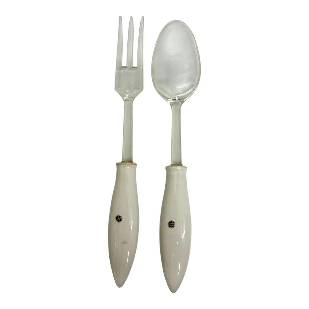 Hostess Server Set Ear of Corn Plastic Fork Spoon Wooden Salt Pepper Never Used